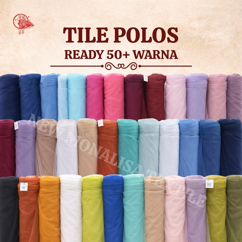 Kain Tile Polos Tulle Lembut Halus Premium Meteran Lebar 150 cm - Bahan Kebaya, Dress, Gamis, Layeri