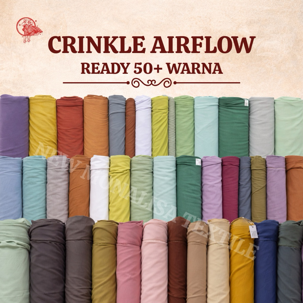 Kain Cey Crinkle Airflow Rayon Premium Meteran - Bahan Mukena, Gamis, Blouse, Hijab, Outer, Rok & Bu