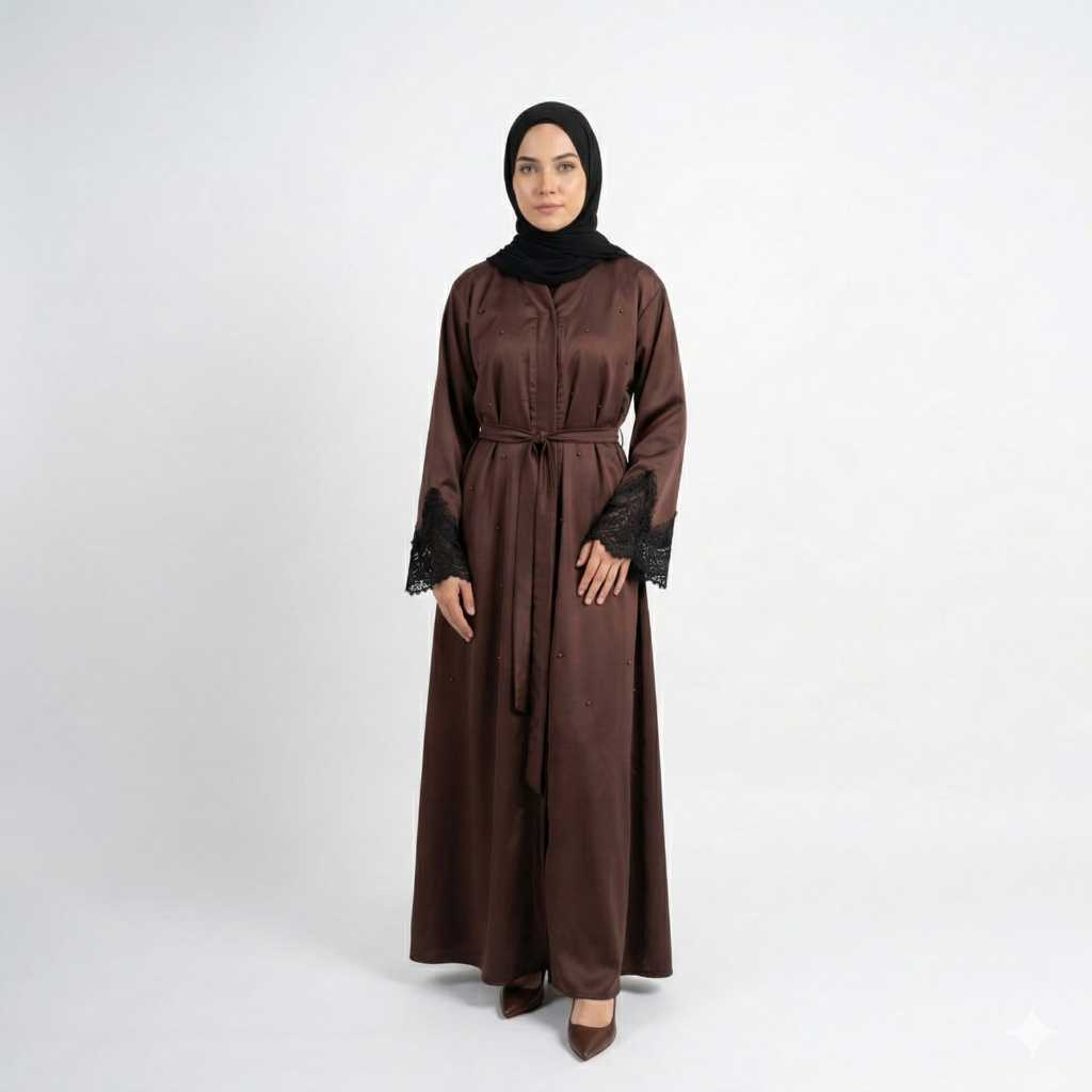 [PREMIUM] Layla Chocolate Lace Abaya - Silk Signature