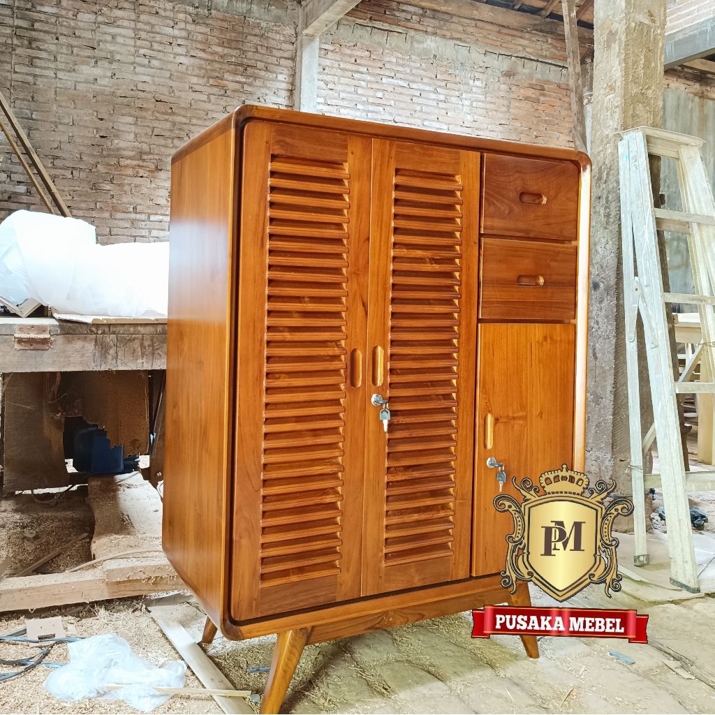 lemari rak minimalis kayu jati, lemari rak sepatu tertutup kayu jati jepara model minimalis