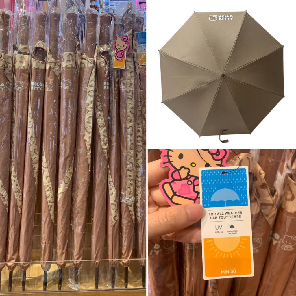 MINISO x HELLO KITTY LEOPARD PAYUNG PORTABLE STRAIGHT SUN UMBRELLA SANRIO HELLOKITTY PINK BROWN PURP