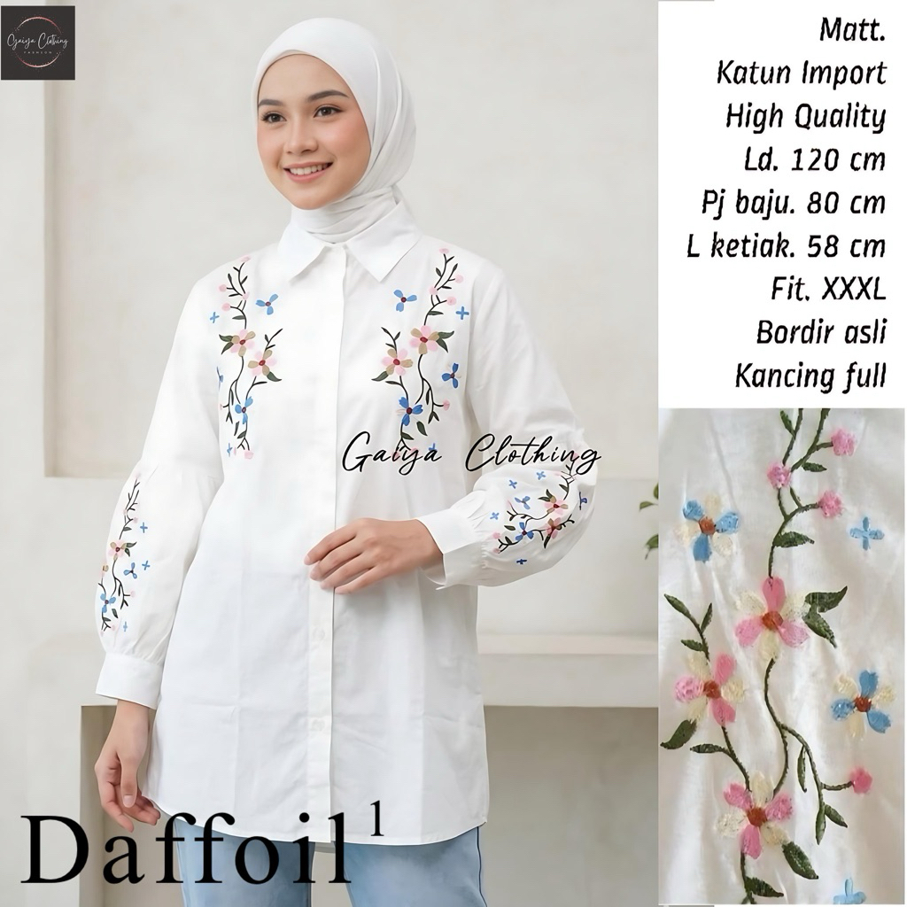 ATASAN JUMBO WANITA PUTIH BLOUSE BIGSIZE BORDIR BUNGA LD. 120 - DAFFOIL BLOUSE
