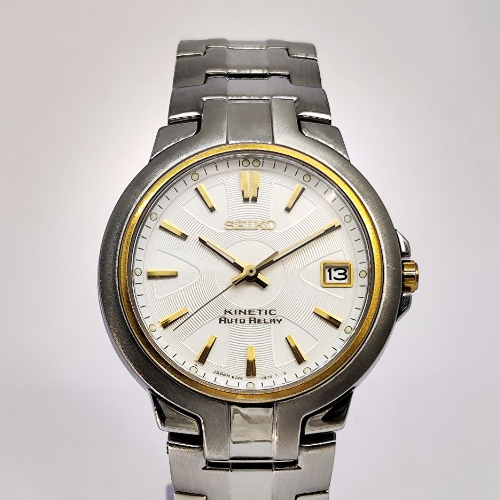 Jam Tangan Seiko Kinetic Auto Relay 5J22-0C30 Two Tone Rare Vintage Second Original.