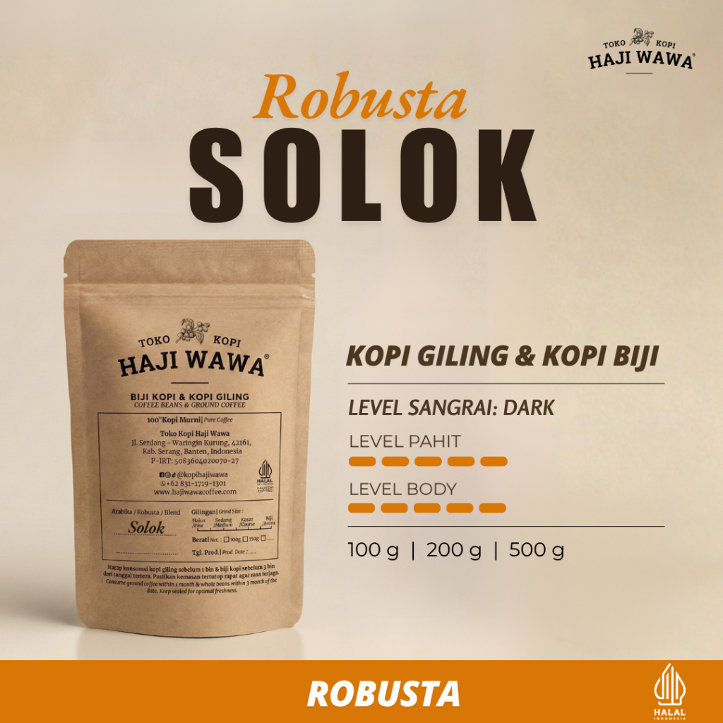 ROBUSTA SOLOK - Toko Kopi Haji Wawa - Kopi Bubuk, Biji Kopi, Coffee Beans, Robusta