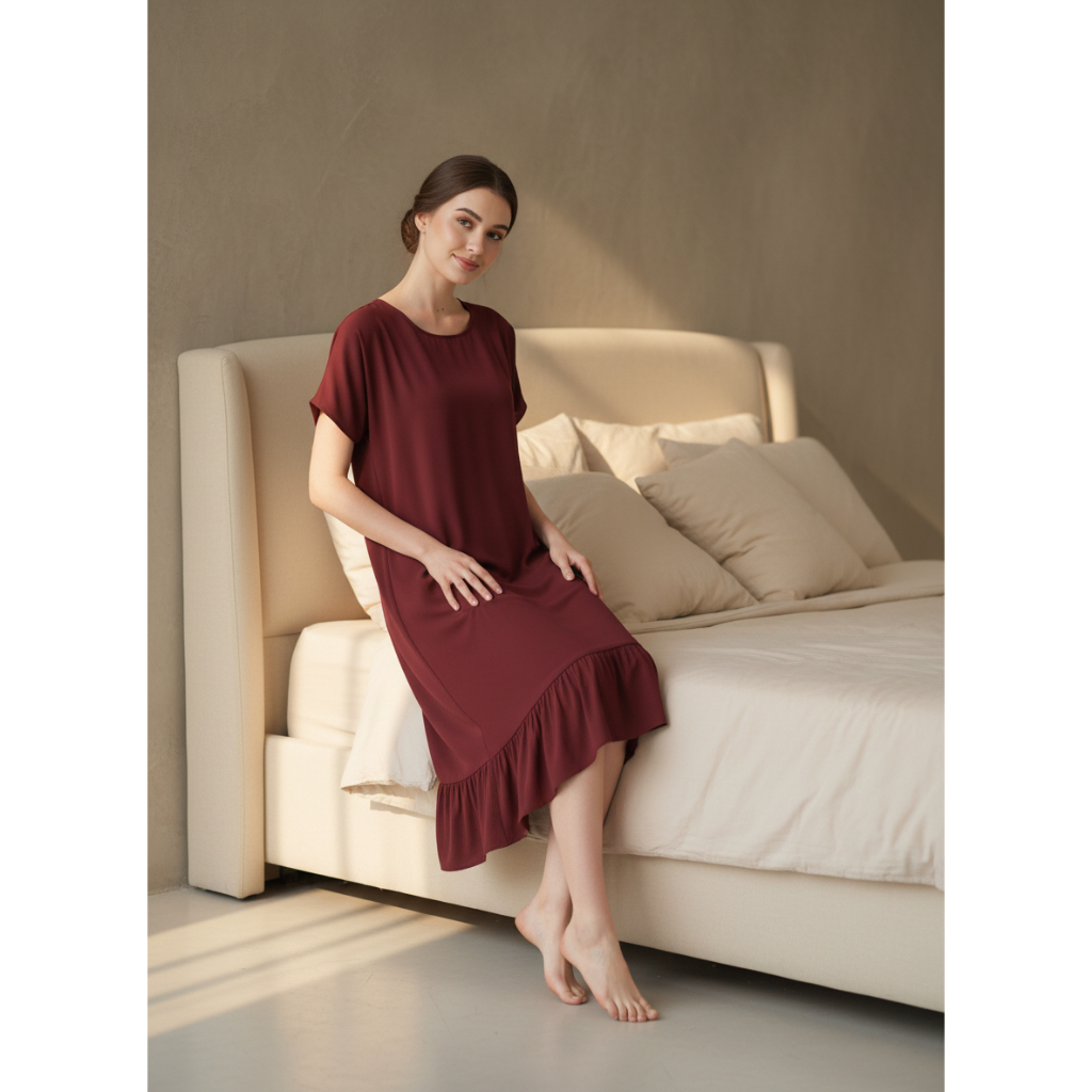 TERKINI DASTER POLOS WANITA PAKAIAN LENGAN PENDEK MODEL RUFFLE TALI KECIL BAHAN HYGT STRETCH