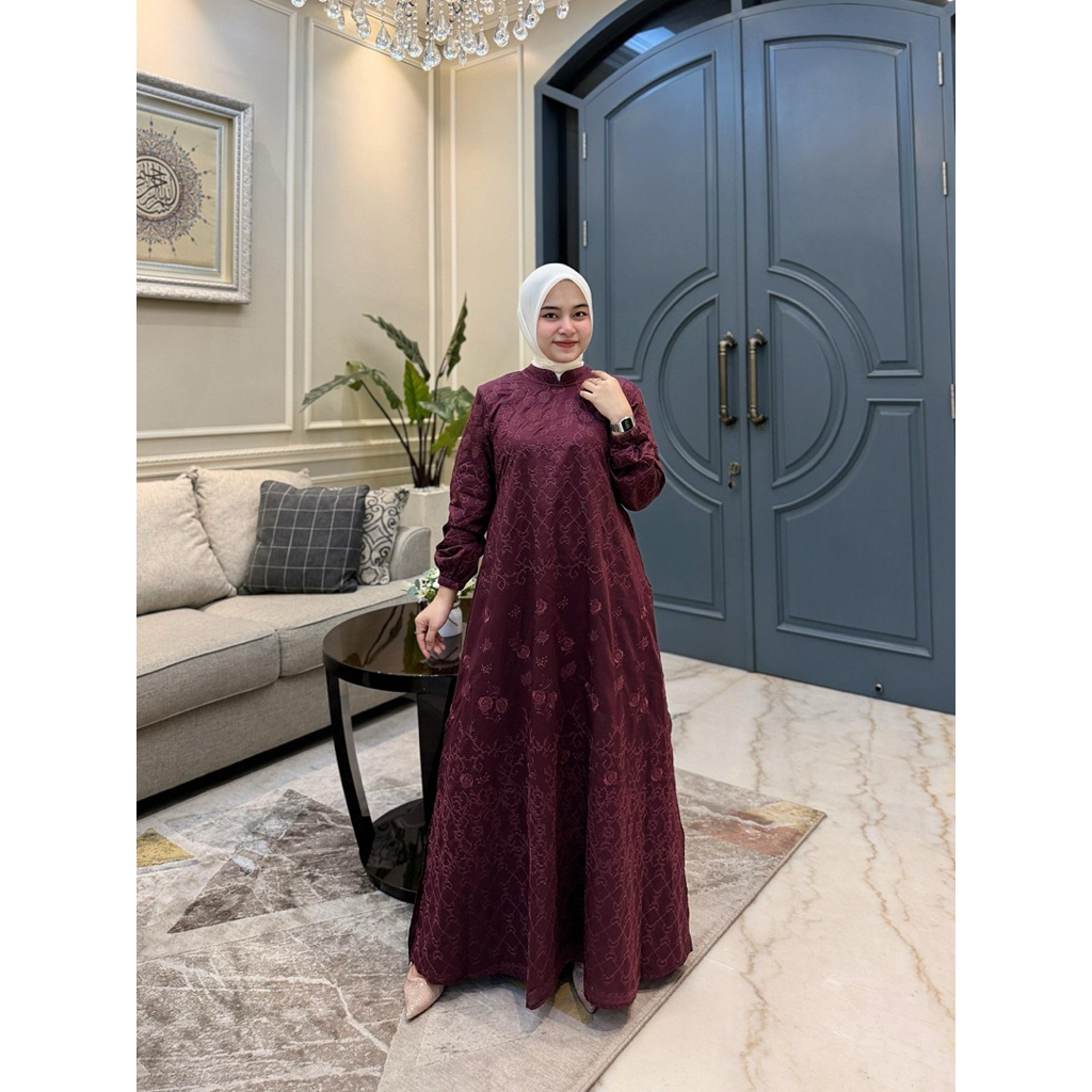 Gamis Malaysia bahan papersilk bordir model double (menyatu) furing armanisilk Retliting belakang  t