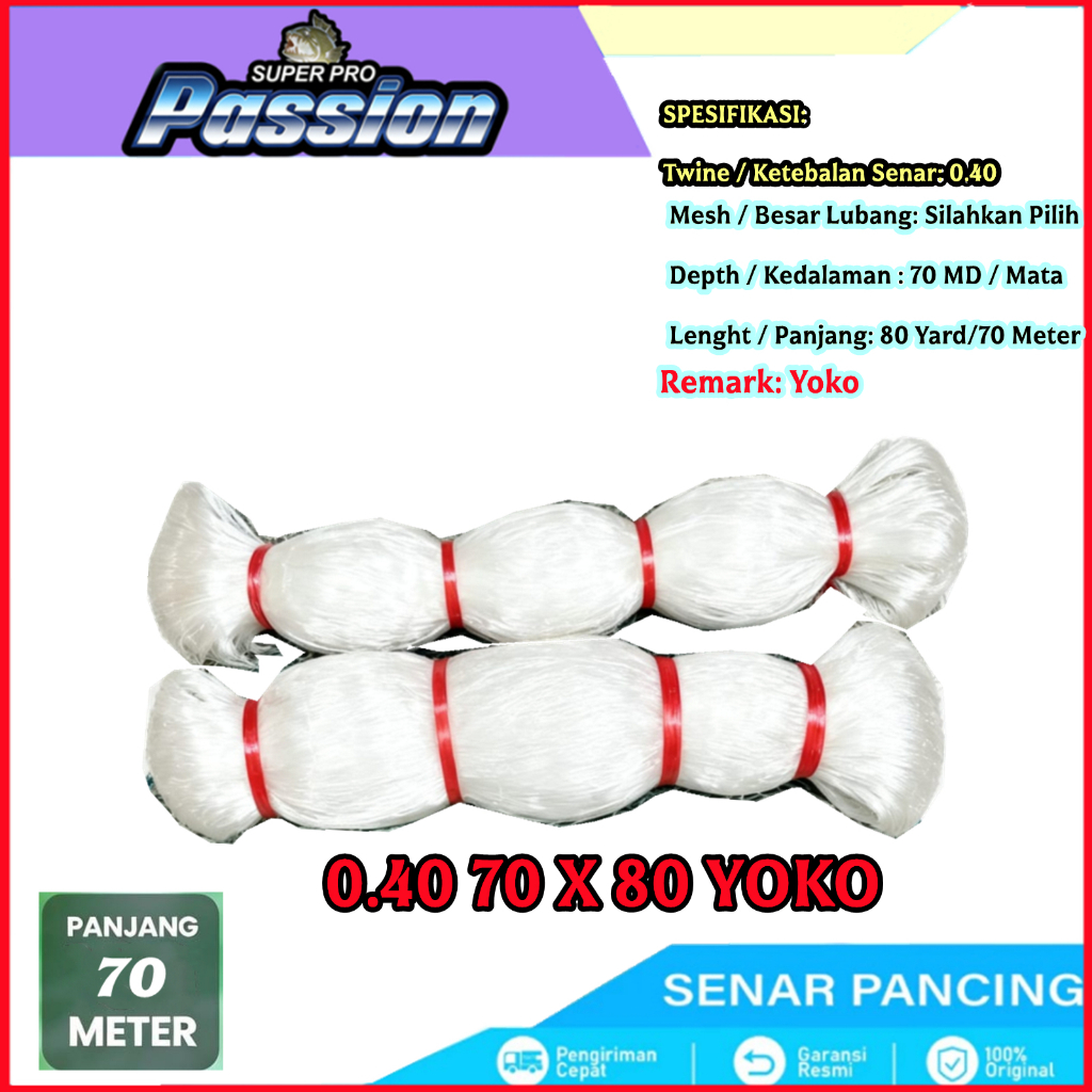 JARING IKAN 040 70X80 YOKO / JARING IKAN MATA TEGAK / JARING SENAR 0.40 / PUKAT 0.40 / PUKAT COD / J