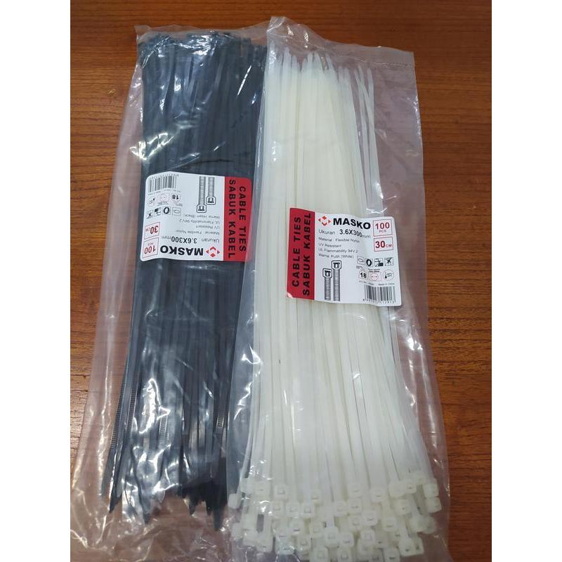 KABEL TIES TALI SABUK 3,6 X 300 MM 30CM MERK MASKO HITAM PUTIH 100 PCS
