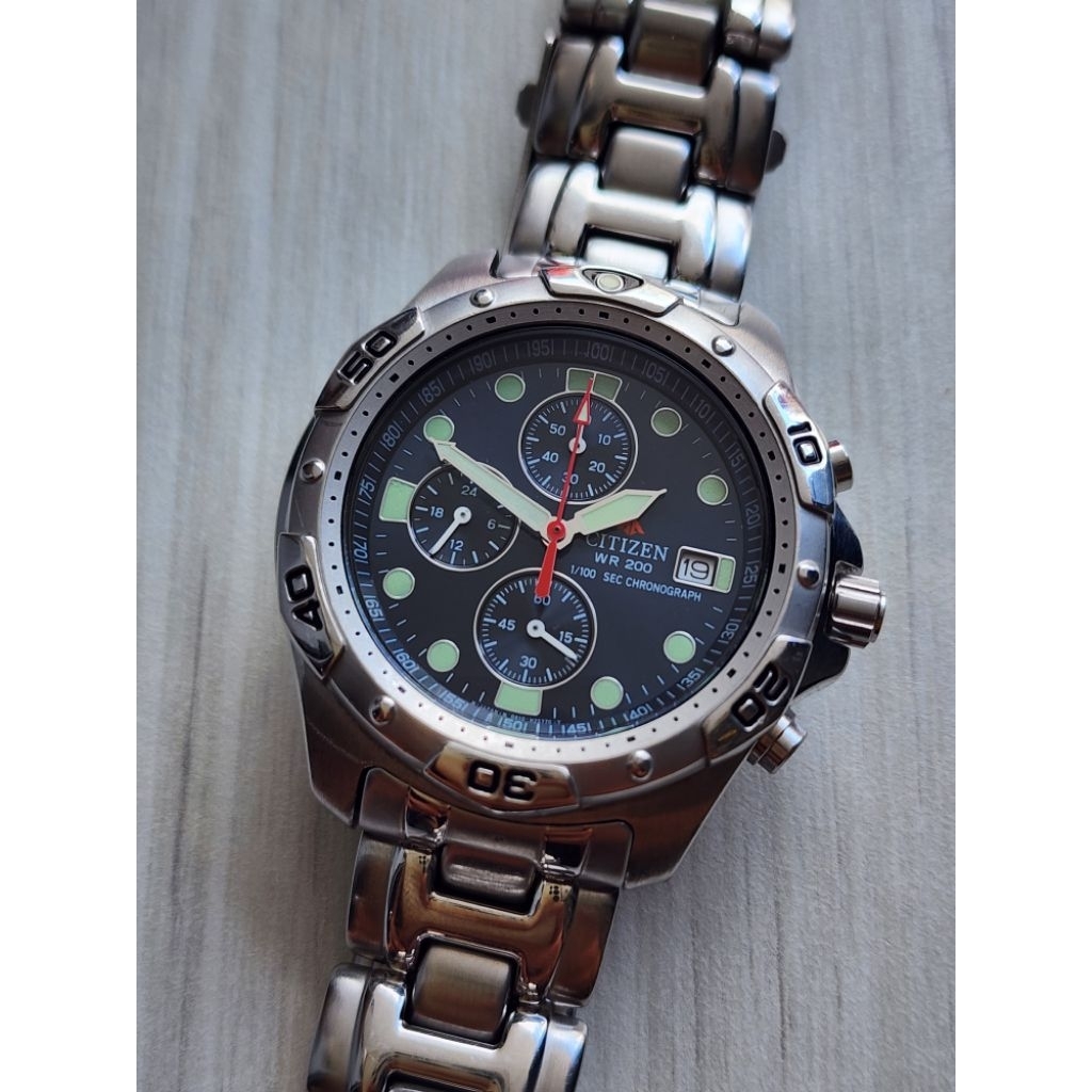 Citizen Promaster WR 200 1/100 Sec Chronograph Quartz 0610-H15386 Blue Dial RARE