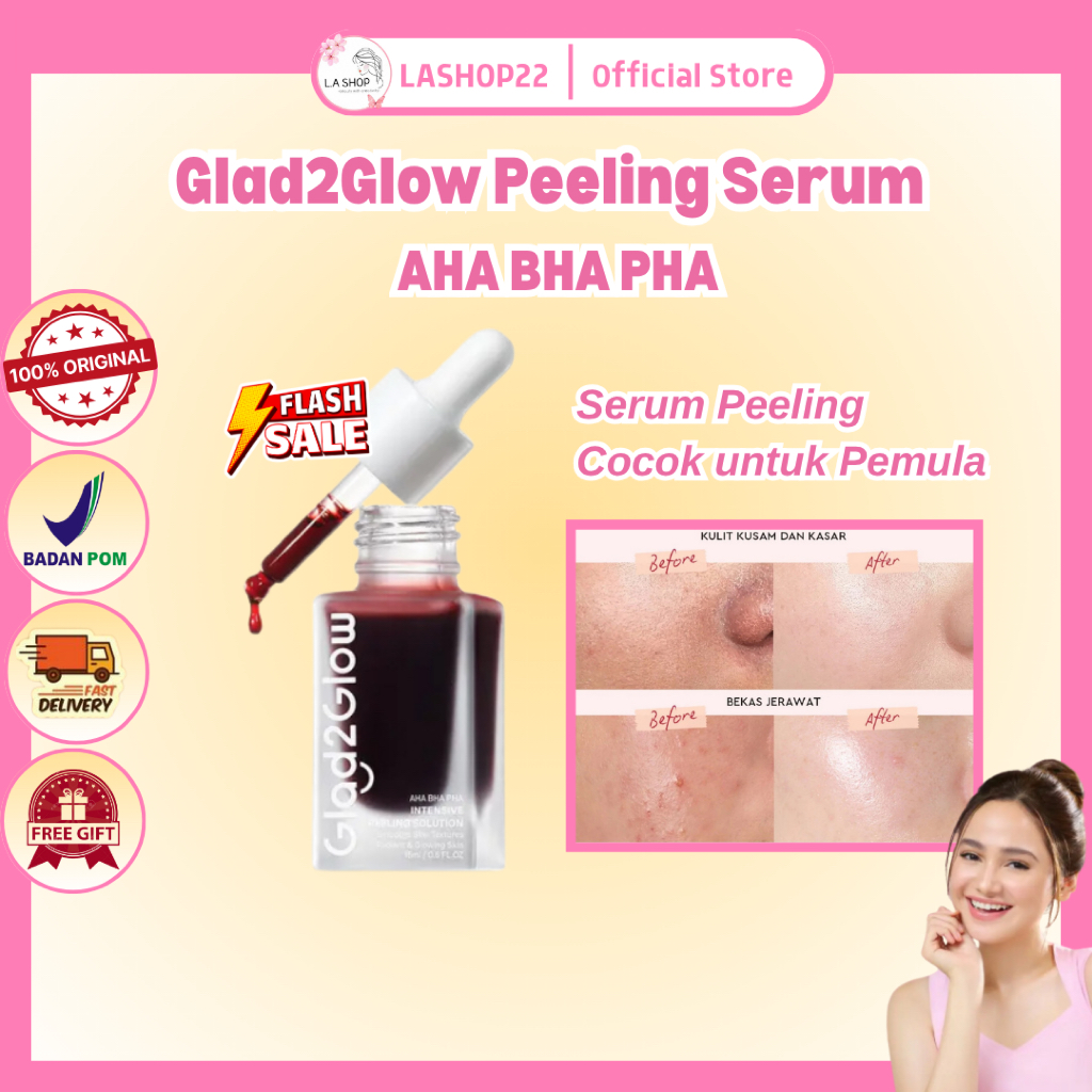 Glad2Glow Peeling Serum AHA BHA PHA Mengangkat Sel Kulit Mati Serum Eksfoliasi Glad2Glow Makassar