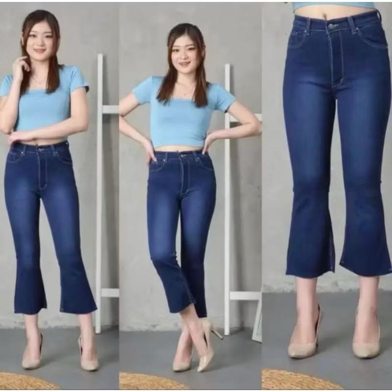 Celana Cutbray 7/9Jeans Navy Blue - Soft Jeans Stretch Wanita / Jeans Cutbray Wanita