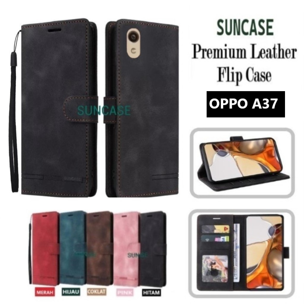Casing hp OPPO A37 model flip dompet softcase premium ada tali