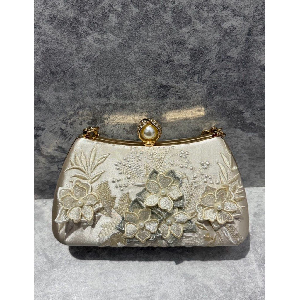 SEWA | RENT Caroline Clutch Tas Pesta Gold Bunga Bunga Flower