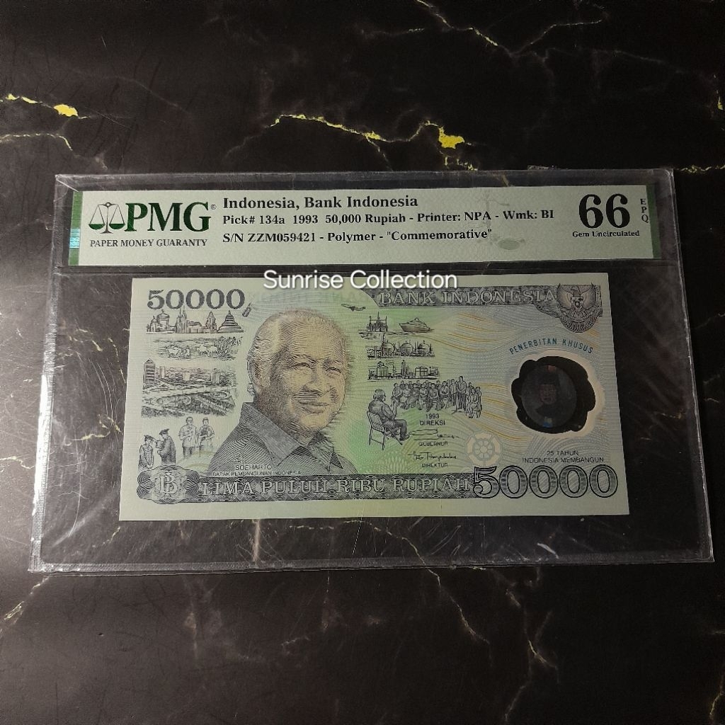 Uang Kuno Indonesia PMG 66 EPQ 50000 Suharto Tahun 1993 Polymer
