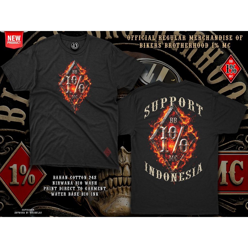 T-shirt kaos BB1%MC art design diamond 1% burn