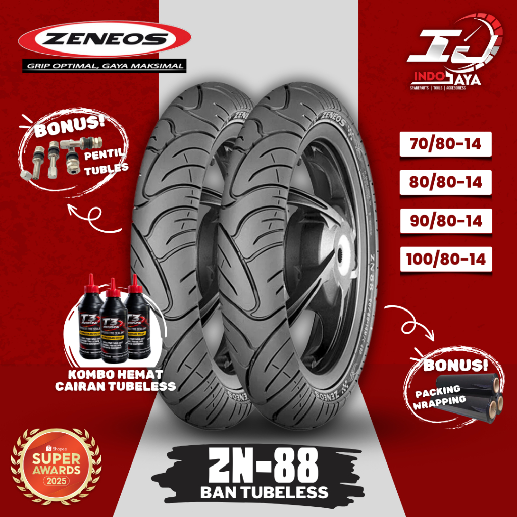 [READY COD] BAN LUAR TUBELESS ZENEOS ZN88 (70/80-14 - 80/80-14 - 90/80-14 - 100/80-14) RING 14 BAN M