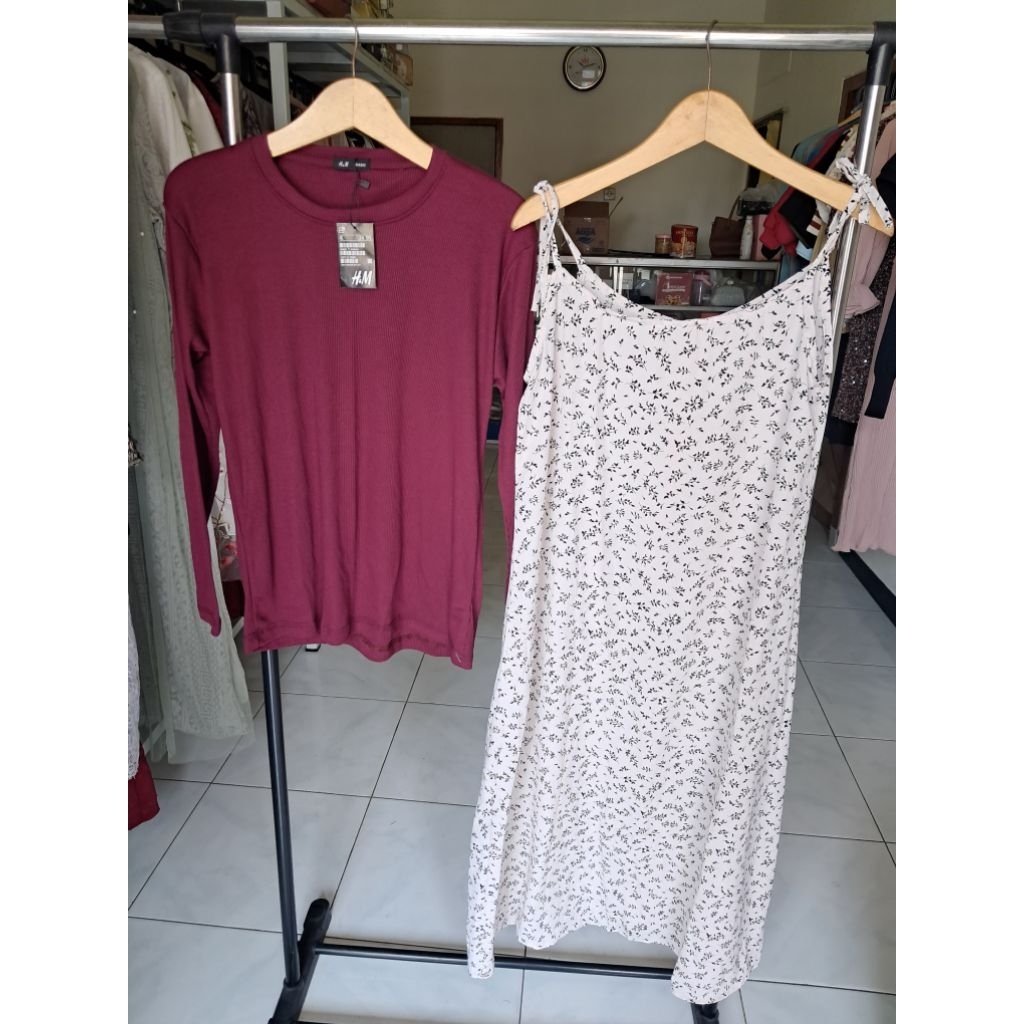 NEW Sale one set overall dress 2in1 setelan kaos knitt overall dress