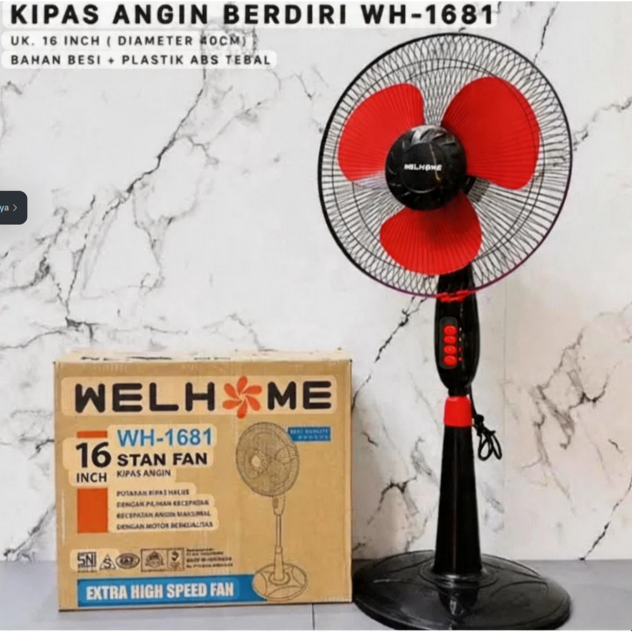Kipas Angin Berdiri Welhome WH-1681 16 Inch Stand Fan Extra High Speed Warna Merah Dan Ungu SNI