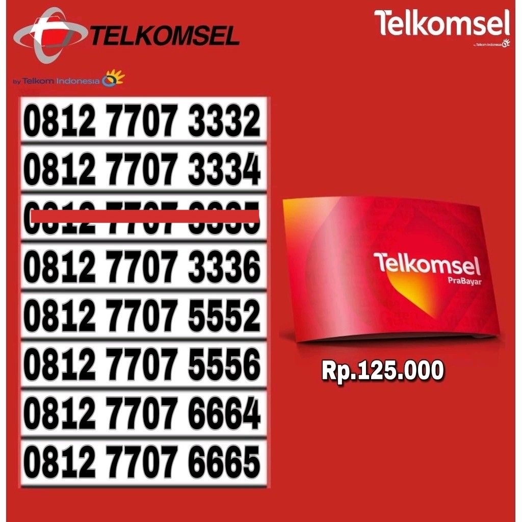 Nomor Cantik Telkomsel Simpati 4G lte O812 7707 3332 3334 3335 5556 6665