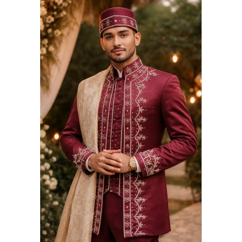 Beskap Pengantin Pria | Motif Padi Tabur | Baju Akad Pengantin Pria | Basofi Pengantin | Basofi Peng