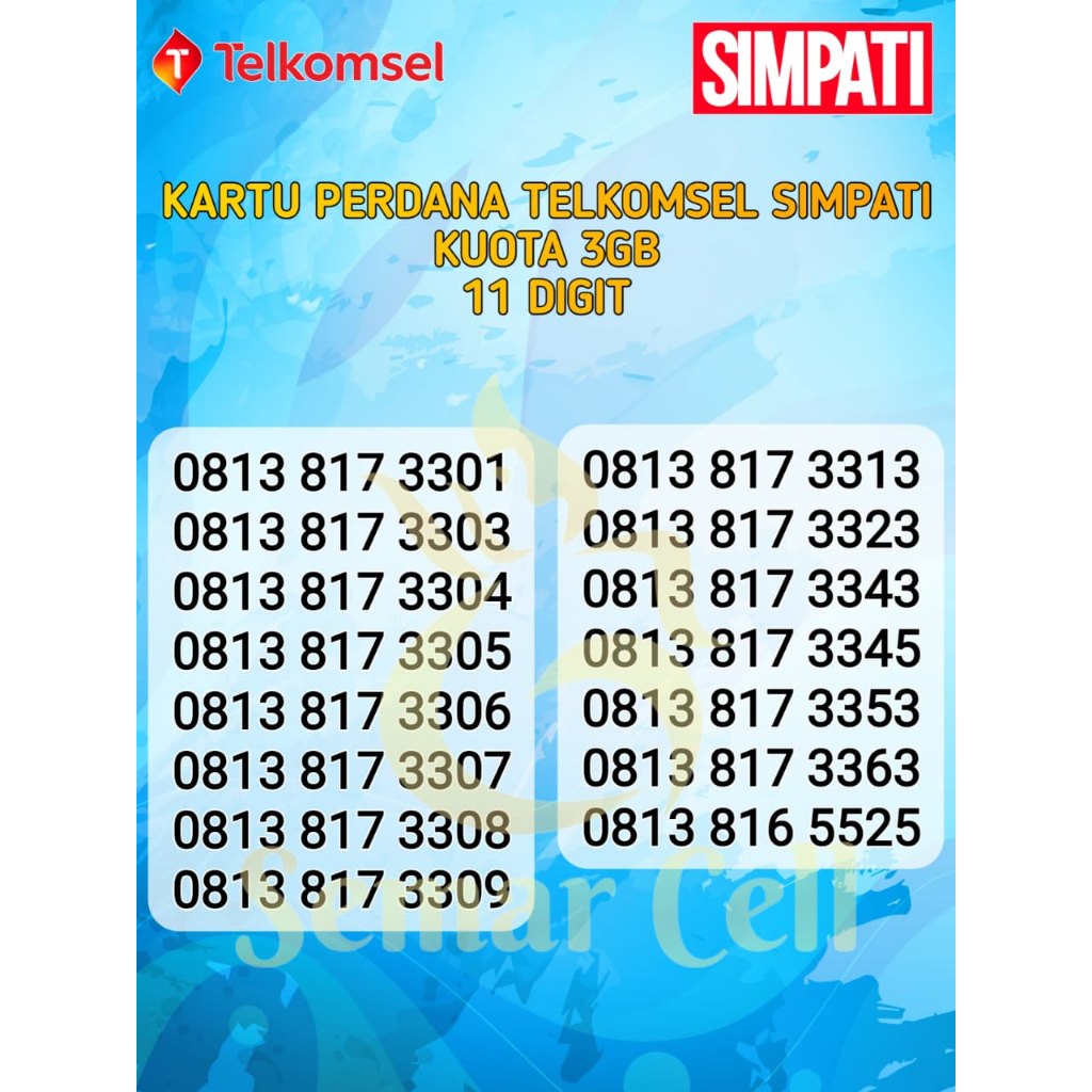 KARTU PERDANA TELKOMSEL SIMPATI NOMER CANTIK, kartu perdana nomer cantik 11 DIGIT, perdana telkomsel