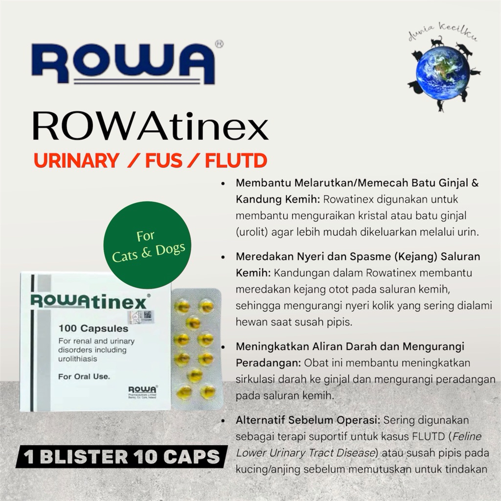 Rowatinex Capsule For Cats & Dog Untuk Masalah Kemih / Infeksi / Pipis Berdarah / Batu Ginjal / FLUT