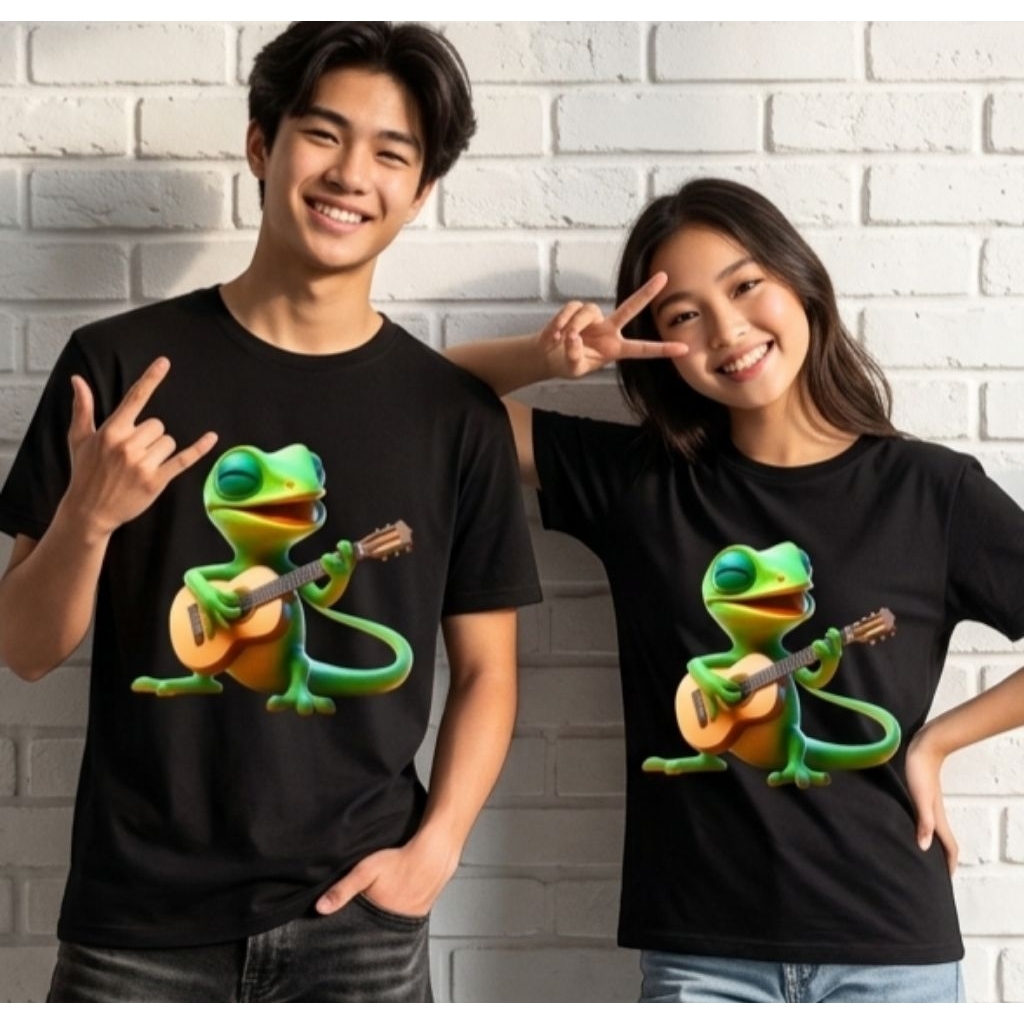 Kaos Lizard Play Guitar (Kaos Anak & Dewasa). Kaos Kadal. Kaos Gitar. Kaos 3D. Kaos Distro LIZ001