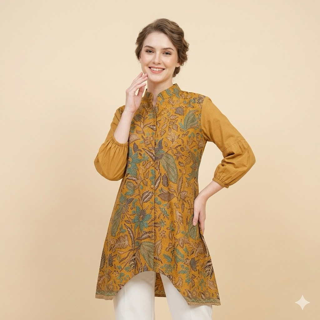 Shanaya Batik Tunik Santika Katun Solo Kancing depan size M L XL XXL