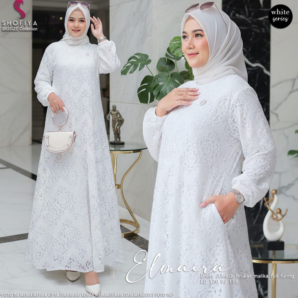 *NEW* ELMIRA DRESS/DRESS BRUKAT/GAMIS PUTIH/GAMIS JUMBO