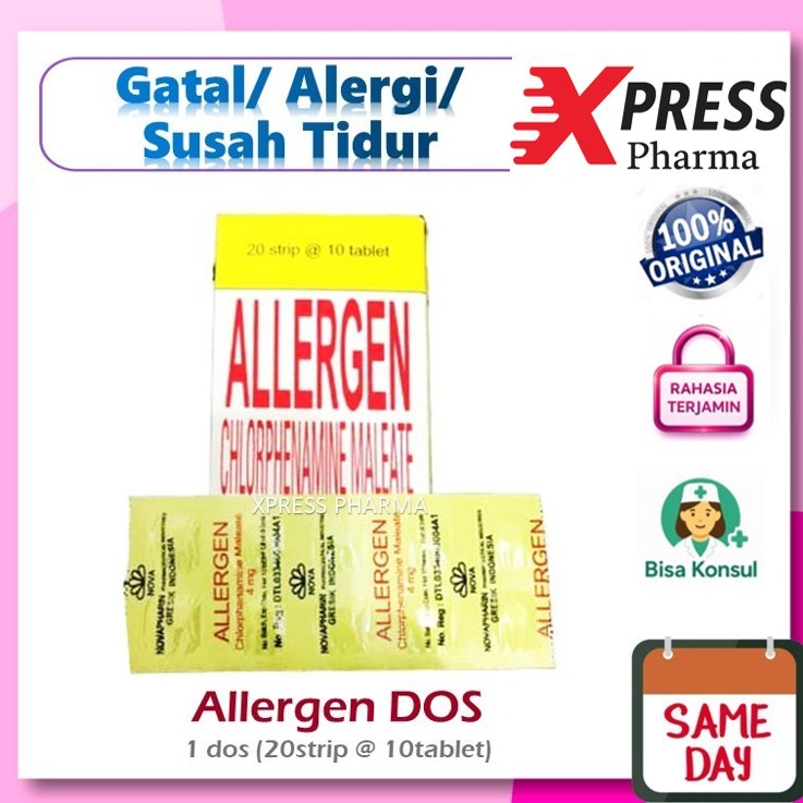 XPRESS  Allergen DOS Obat Gatal Alergi Susah Tidur CTM Chlorpheniramine maleate Alergen Tablet Box D