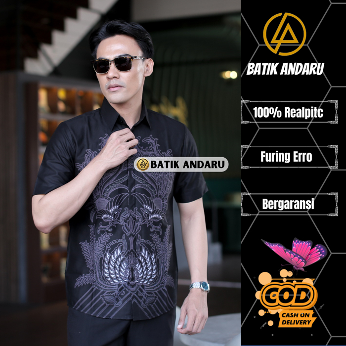 Batik Andaru Motif Usman Abu Kemeja Batik Pria Slim Fit Lengan Pendek Kualitas Premium Lapis Furing 