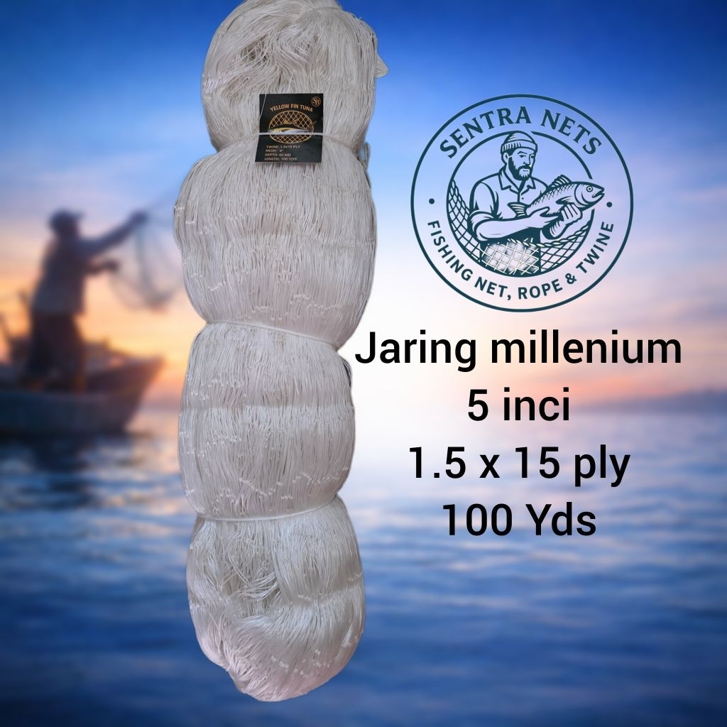 jaring milenium/jaring pintal/jaring serabut 5 inci 15ply 60md 100yds