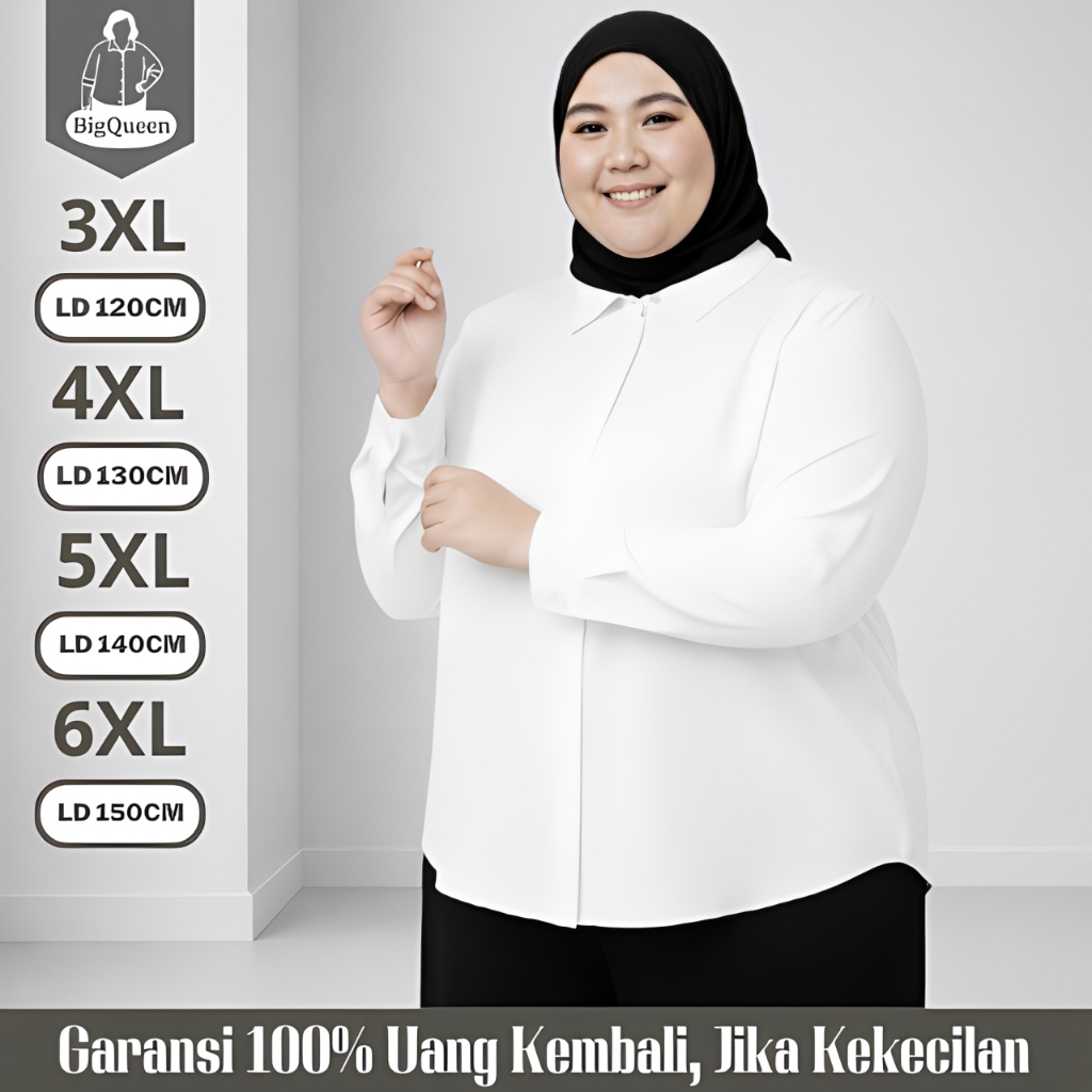 Kemeja Putih Wanita Jumbo LD 120 130 140 150 Atasan Kerja Big Size BB 100Kg