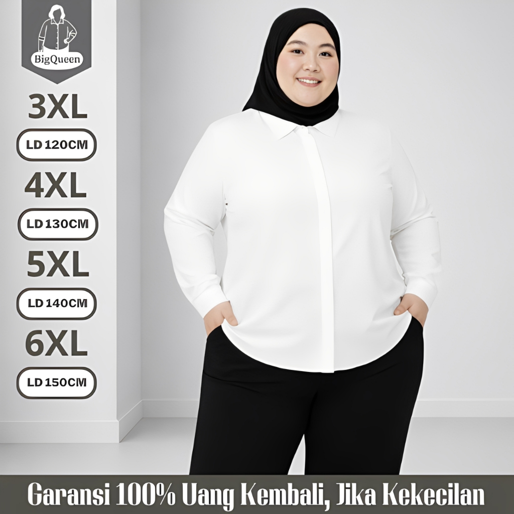 Kemeja Putih Wanita Oversize Big Size Jumbo LD 120 130 140 150 Kerja Formal Polos