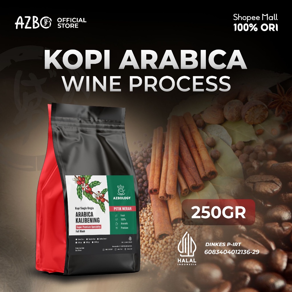Kopi Arabica Wine Process (250gr) - Speciality Wine Coffee : Fruity & Bold - 100% Halal Kopi Asli Ka