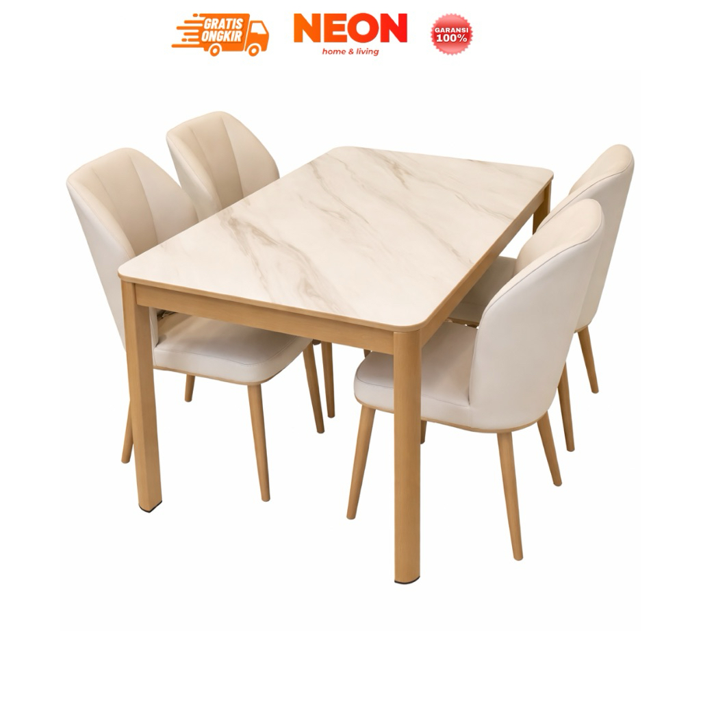 NEON Meja Makan Delia 4 Kursi | Set Meja Makan Besi Minimalis