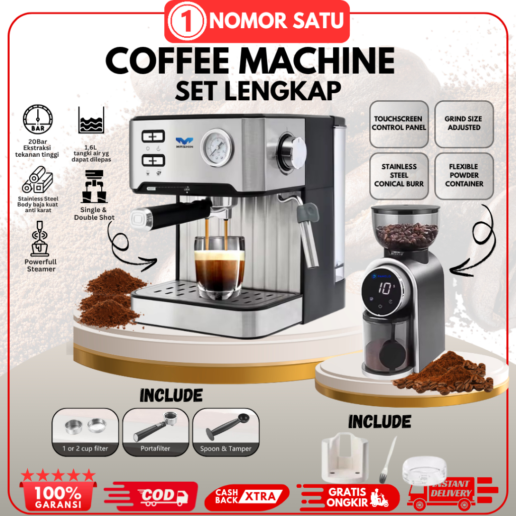 Mesin Kopi Dan Grinder Coffee Machine Espresso Lengkap