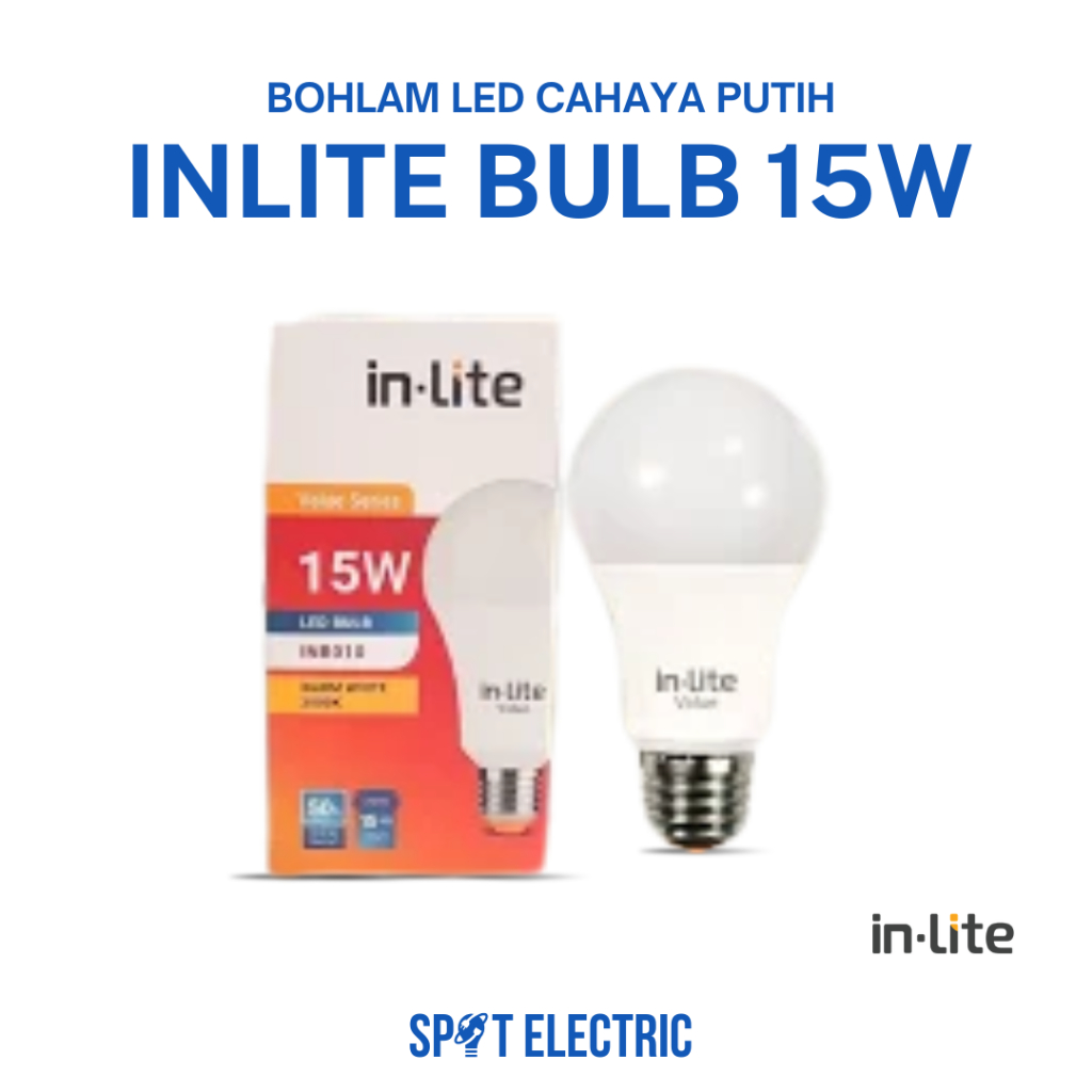 Bohlam LED Inlite 15 Watt Putih | Lampu LED Super Terang Hemat Energi | Bulb Inlite 15W Cool Dayligh