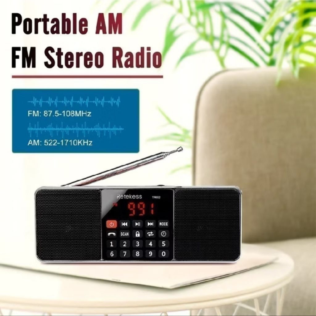 Terbaru RETEKESS TR602 Portable AM FM Digital Radio with MP3 Player