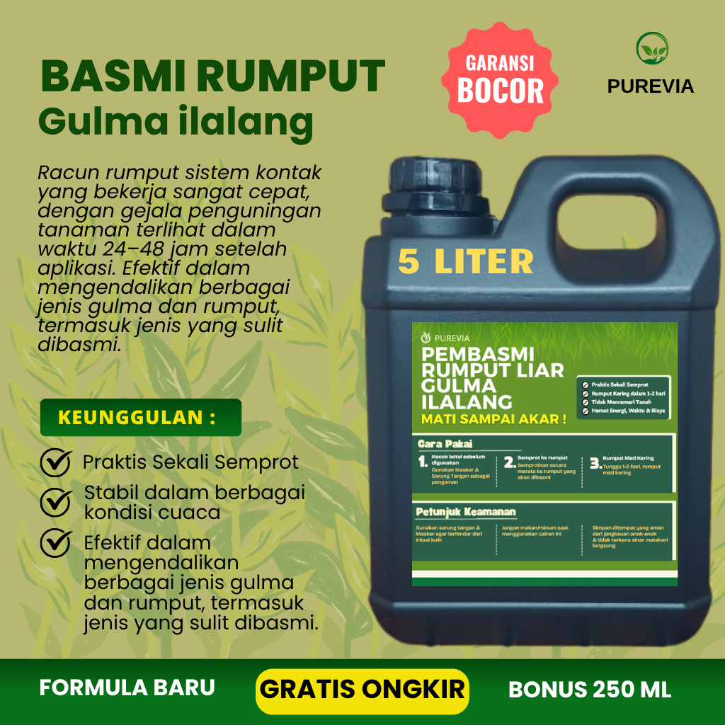 5 LITER +FREE SPRAY 250ml Obat Rumput Liar 3 Hari Mati Kering | Pembasmi Rumput Liar Gulma Ilalang