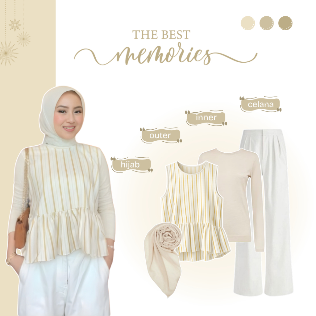 One Set Wanita Terkini | Outer Salur + Manset + Celana + Jilbab | Satu Set Outfit Remaja - EO58N