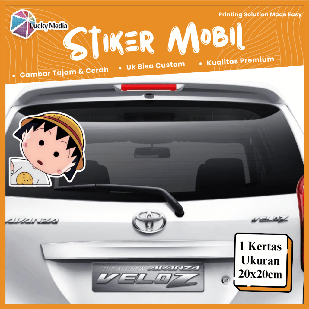 Stiker Mobil Kaca Belakang Karakter Chibi Maruko Sticker Car Glass Kartun Lucu Ukuran 20 x 20 cm