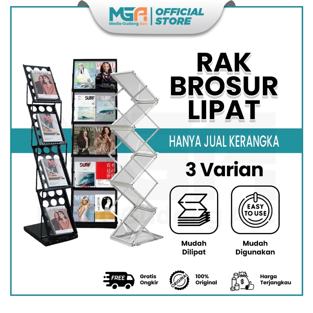 Rak Brosur Lipat 4 Susun & 7 Susun / Rak Majalah Display Portable / Rak Pameran Besi Lipat