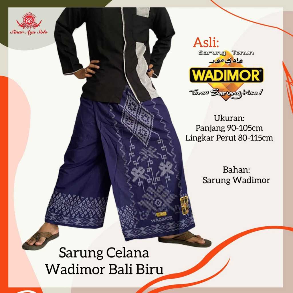 Sarung Celana Instan Dewasa Wadimor Biru Polos Motif Bali 555 | Sarcel Pria All Size Nyaman Anti Rib