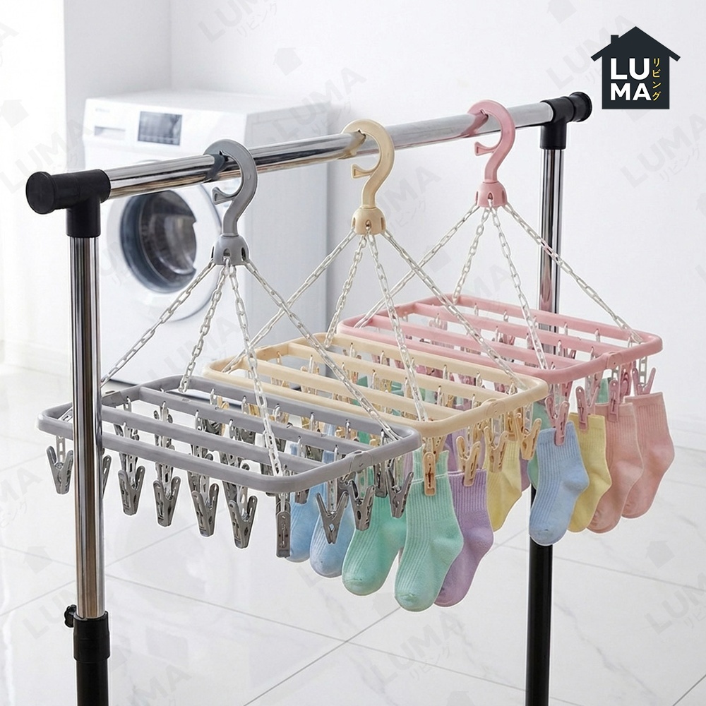Jemuran Hanger Baju 32 Jepitan Kaos Kaki Pakaian Bayi Bra Bahan Plastik Tebal Serbaguna