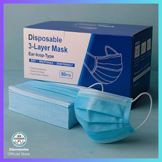 Masker Earloop Bir 3Ply Biru Isi 50pcs [BISA GROSIR] | Masker 3 Lapis Tebal Warna Biru