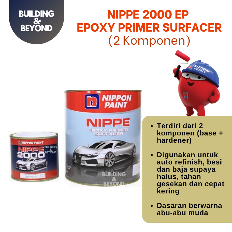 NIPPON PAINT EP EPOXY PRIMER SURFACER 2 KOMPONEN BASE HARDENER CAT DASAR ABU BESI BAJA MOBIL MOTOR A