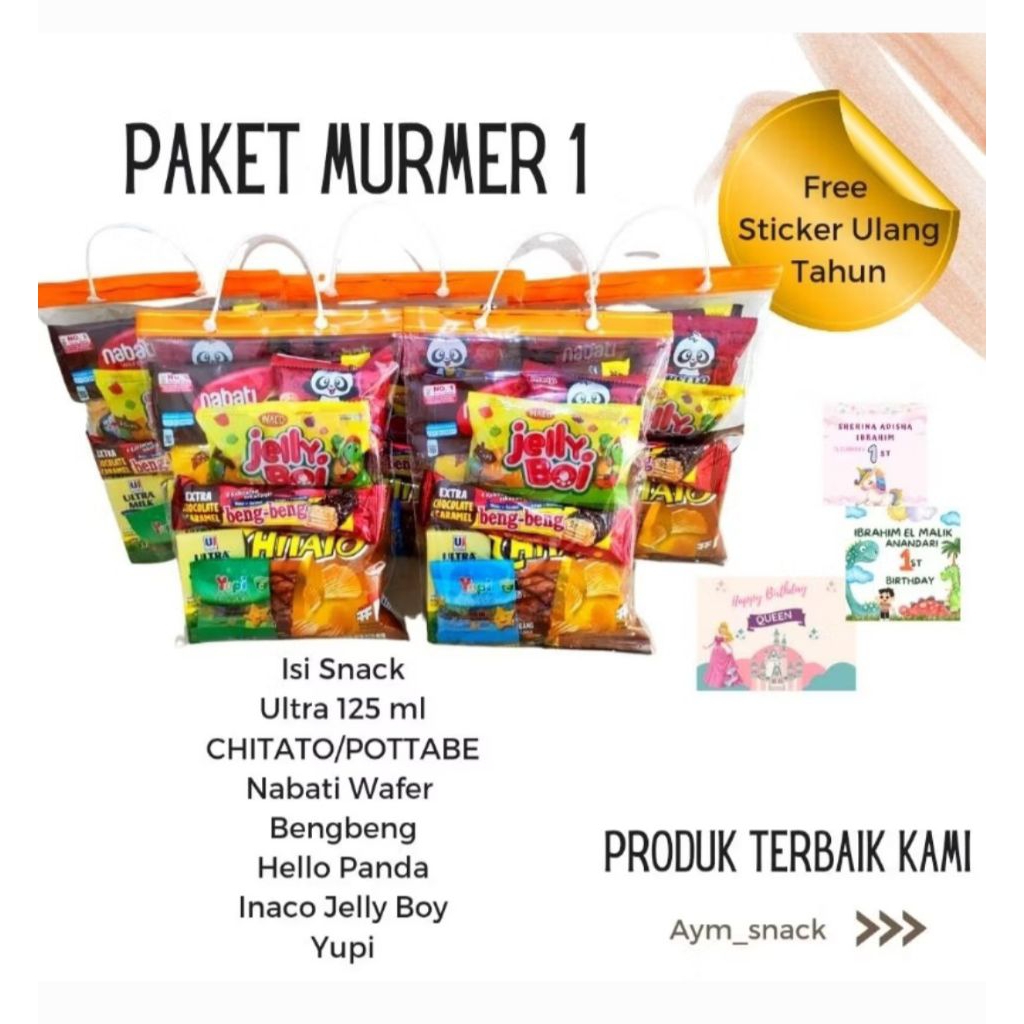 PAKET SNACK ULTAH MURMER LENGKAP FREE STICKER BINGKISAN SNACK ULTAH ANAK LENGKAP