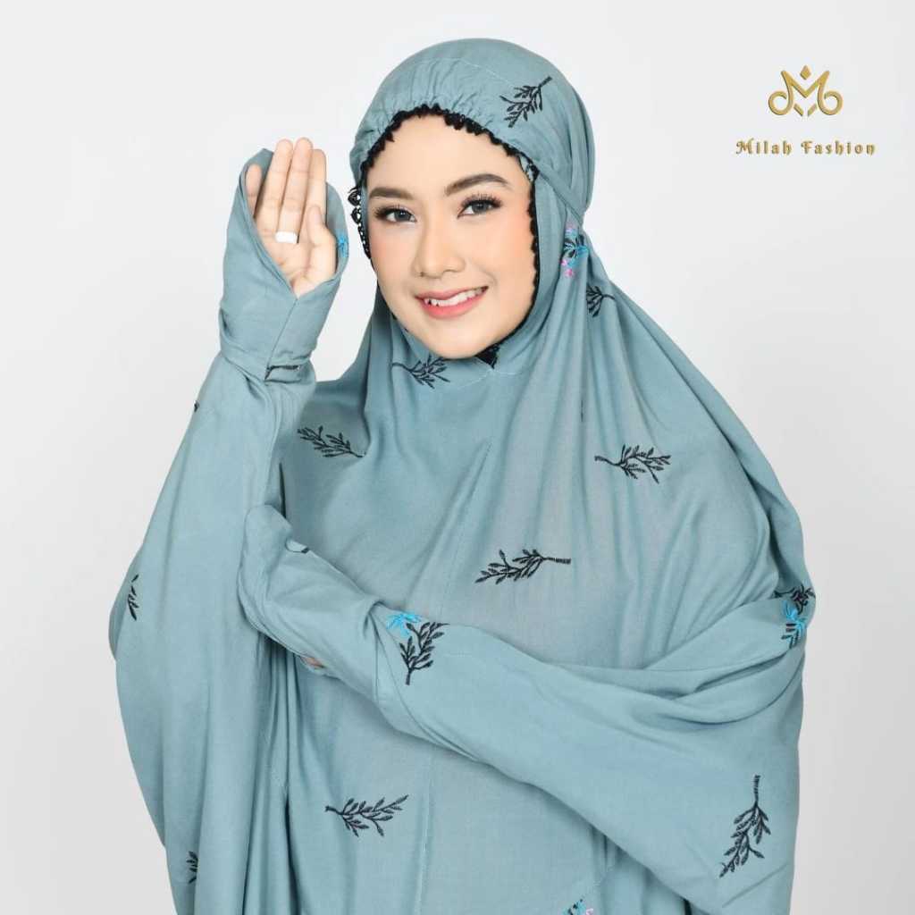 Mukena Terusan Bordir Bahan Rayon Premium, Adem & Nyaman, Model Bordir Motif Daun Cantik Bordir Timb