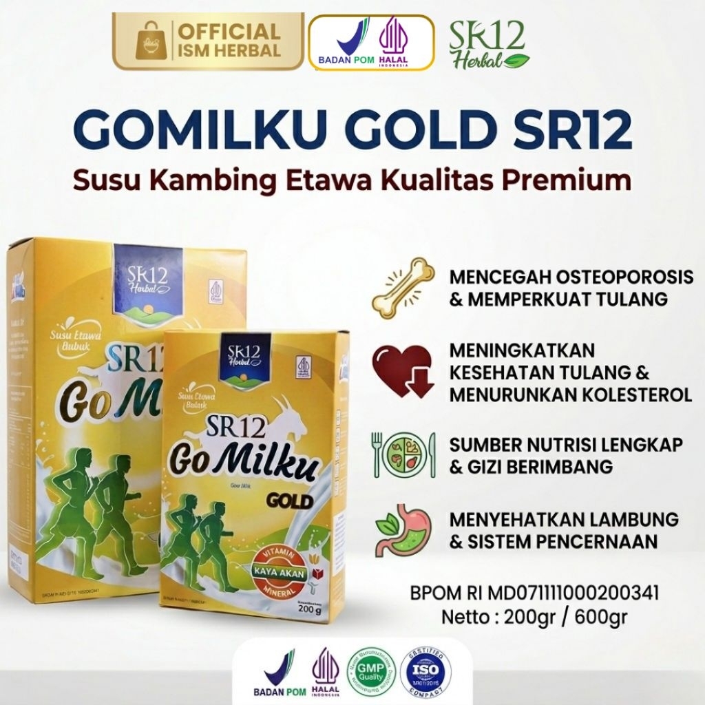 GoMilku Gold SR12  Makassar Susu Kambing Etawa Bubuk Lansia Nutrisi Tulang & Sendi - 200 & 600 Gram
